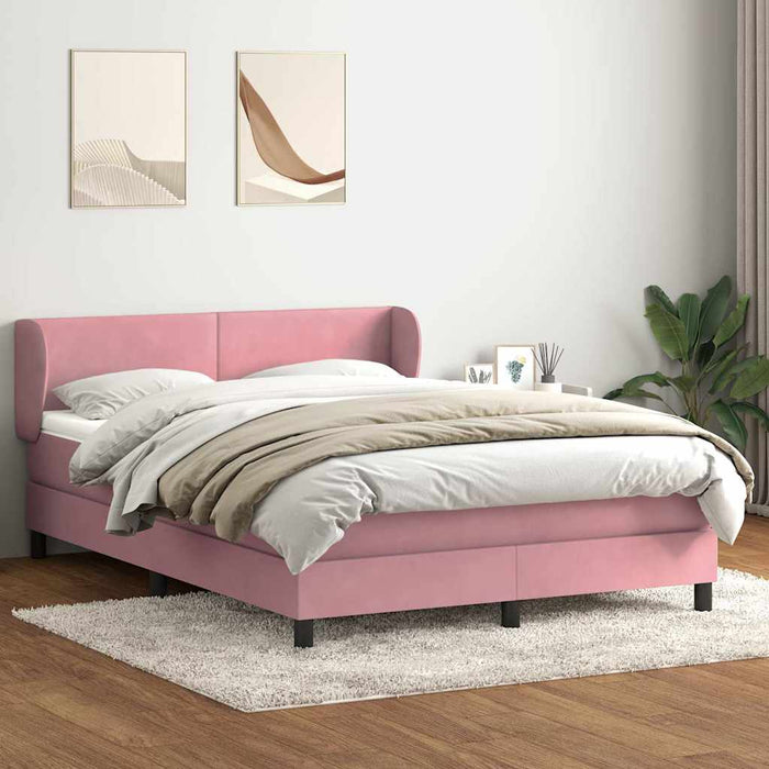 Pat box spring cu saltea, roz, 160x210 cm, catifea WALTI