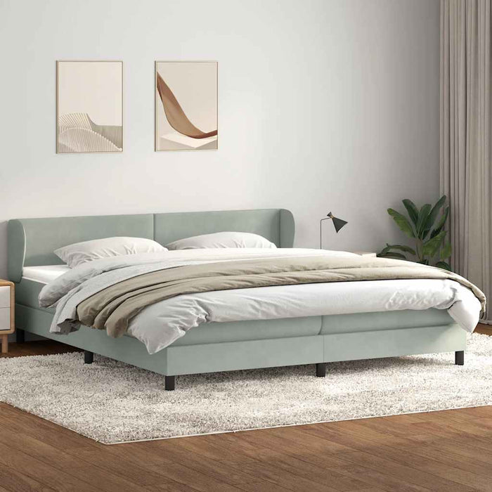 Pat cu arcuri cu saltele gri deschis 200x210 cm catifea WALTI