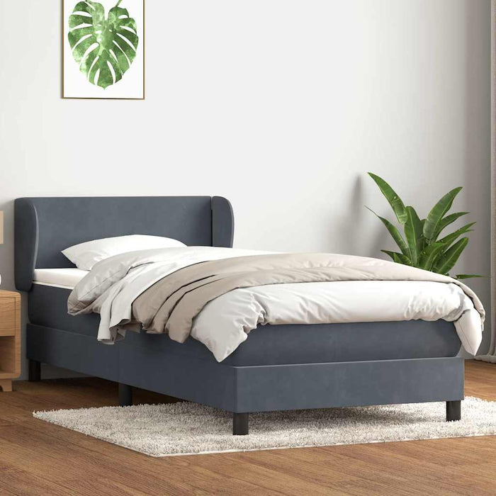 Pat box spring cu saltea, gri închis, 80x220 cm, catifea WALTI