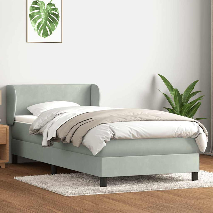 Pat box spring cu saltea, gri deschis, 90x220 cm, catifea - WALTI WALTI