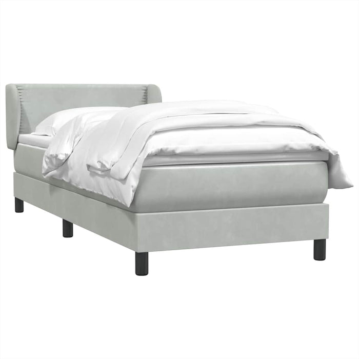 Pat box spring cu saltea, gri deschis, 80x210 cm, catifea WALTI