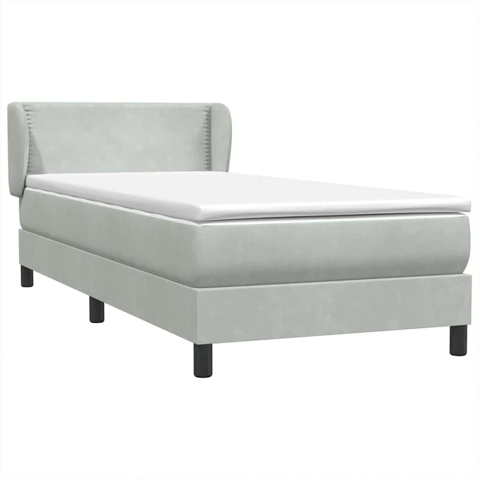 Pat box spring cu saltea, gri deschis, 80x210 cm, catifea WALTI