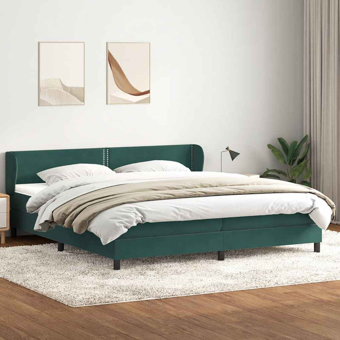 Pat cu arcuri cu saltele verde închis 180x210 cm catifea WALTI