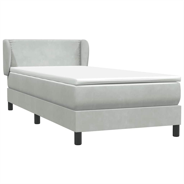 Pat box spring cu saltea, gri deschis, 80x220 cm, catifea - WALTI WALTI