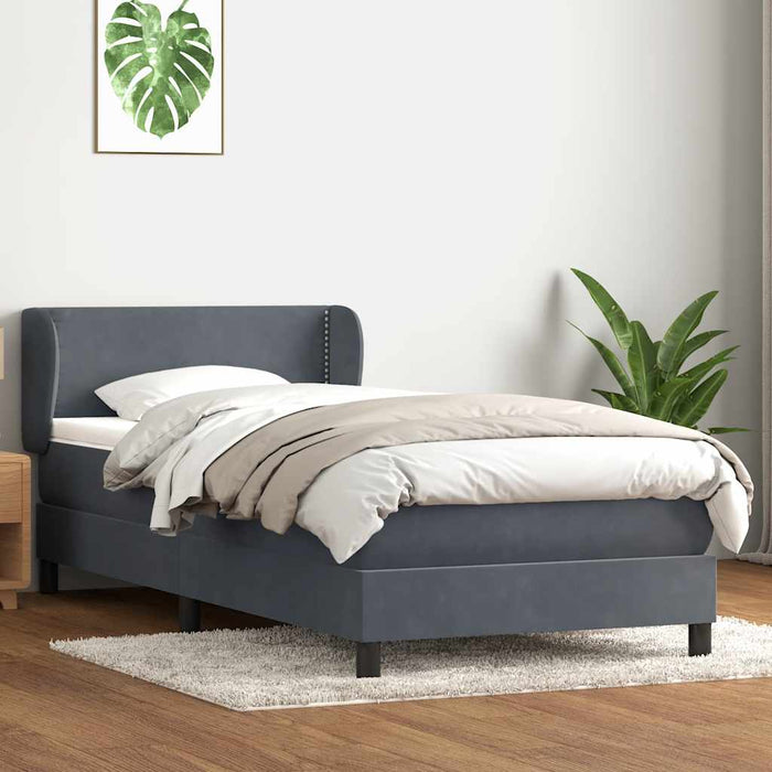 Pat box spring cu saltea, gri închis, 90x220 cm, catifea - WALTI WALTI