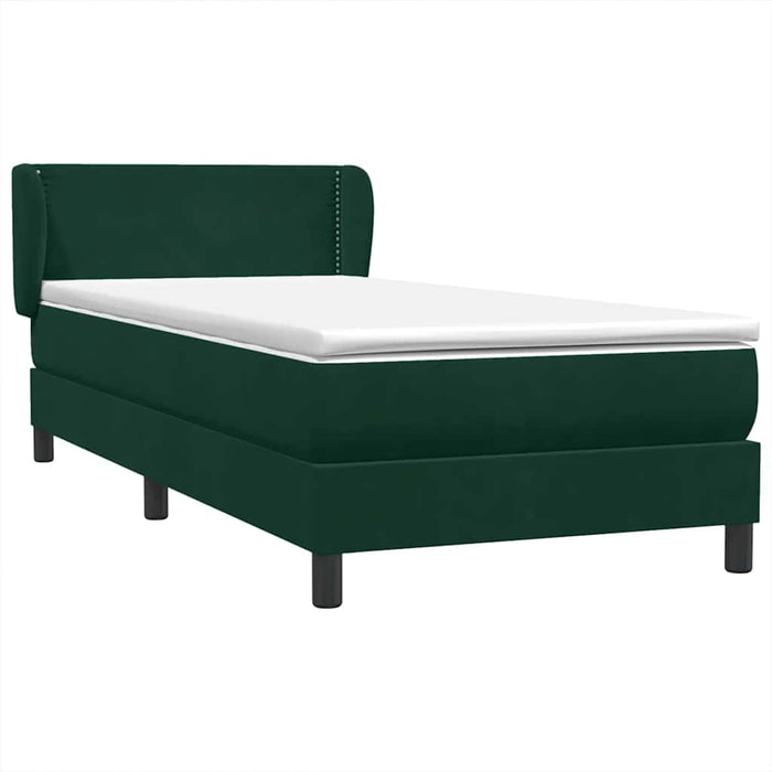 Pat box spring cu saltea, verde închis, 100x220 cm, catifea WALTI