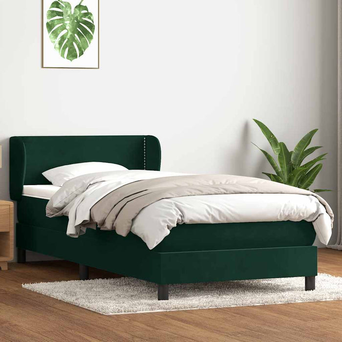 Pat box spring cu saltea, verde închis, 100x220 cm, catifea WALTI