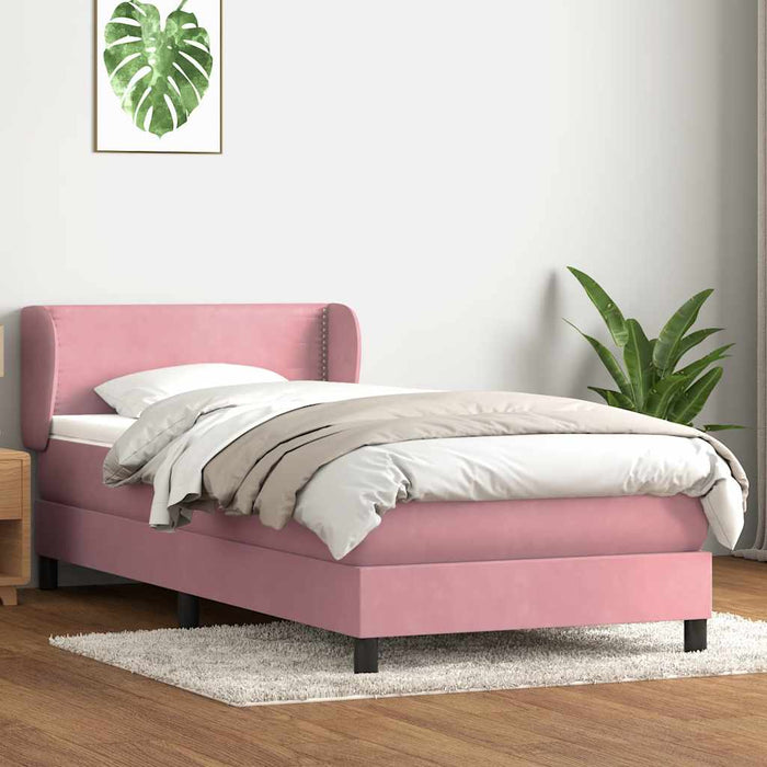 Pat box spring cu saltea, roz, 100x220 cm, catifea WALTI