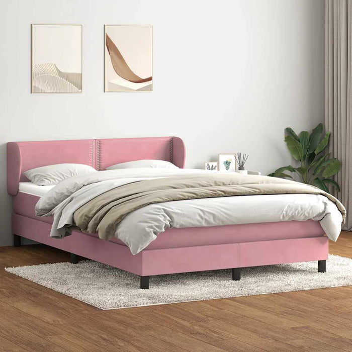 Pat box spring cu saltea, roz, 160x220 cm, catifea WALTI
