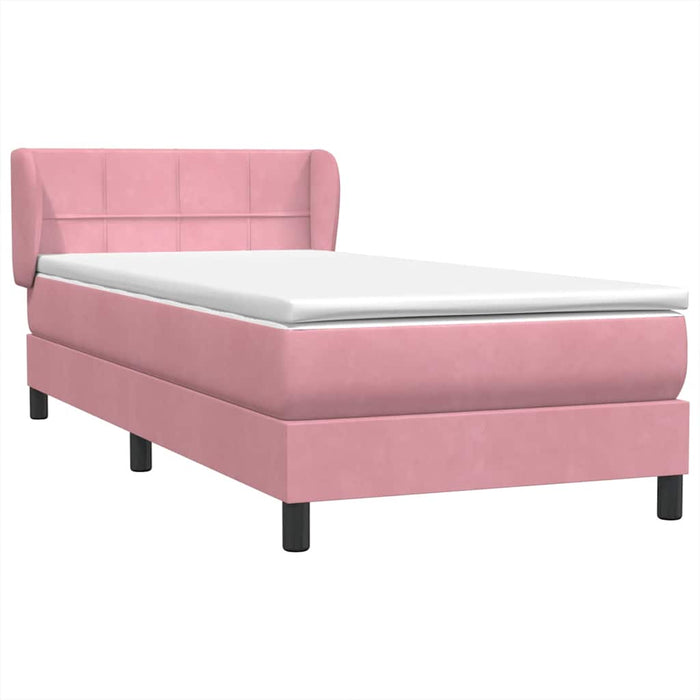 Pat box spring cu saltea, roz, 100x210 cm, catifea WALTI