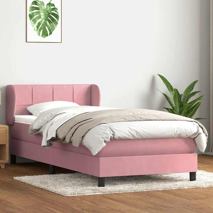 Pat box spring cu saltea, roz, 100x210 cm, catifea WALTI