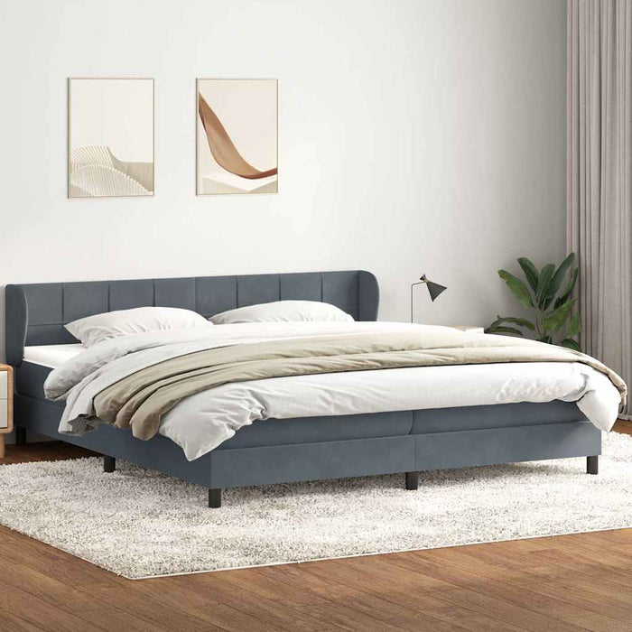 Pat cu arcuri cu saltele gri închis 180x210 cm catifea WALTI
