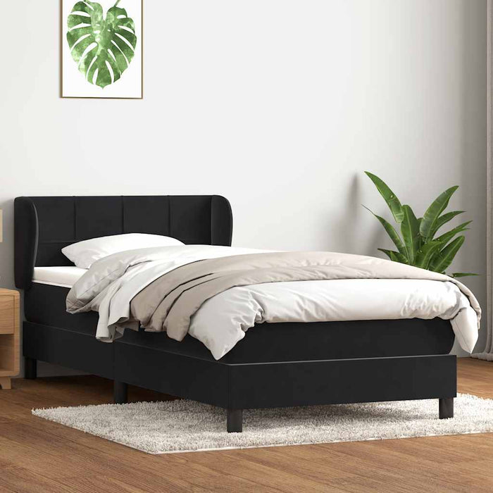 Pat box spring cu saltea, negru, 80x220 cm, catifea WALTI