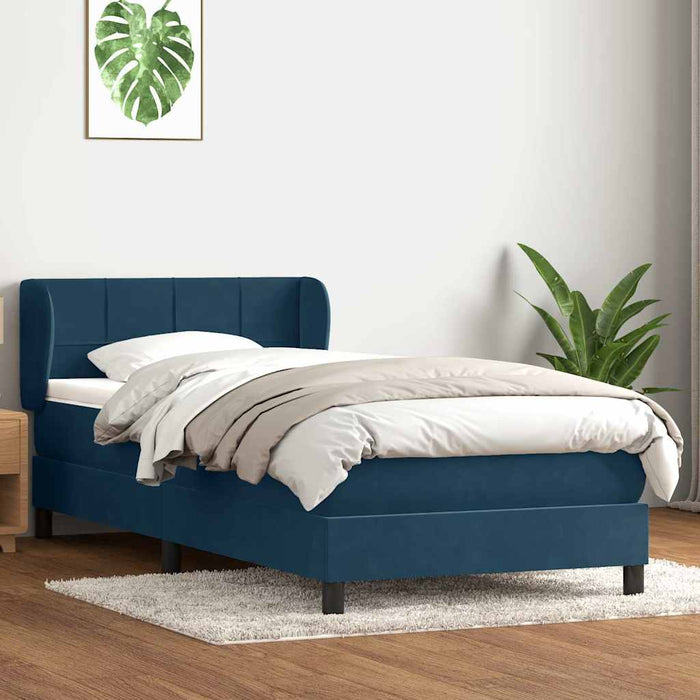 Pat box spring cu saltea, albastru închis, 80x220 cm, catifea - WALTI WALTI