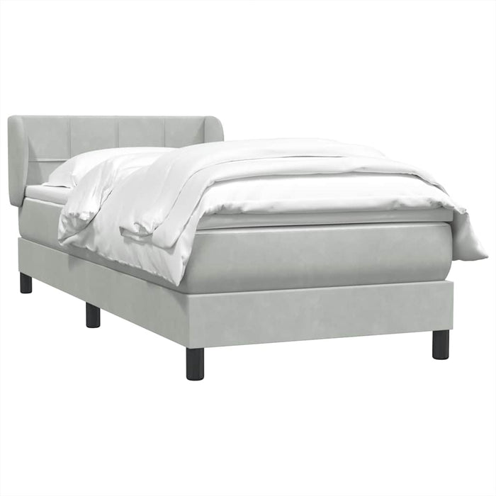 Pat box spring cu saltea, gri deschis, 90x220 cm, catifea - WALTI WALTI