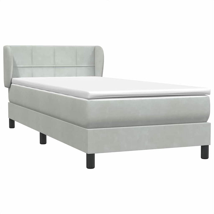 Pat box spring cu saltea, gri deschis, 90x220 cm, catifea - WALTI WALTI