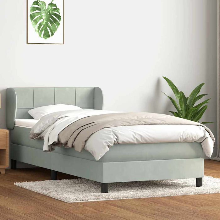 Pat box spring cu saltea, gri deschis, 90x220 cm, catifea - WALTI WALTI