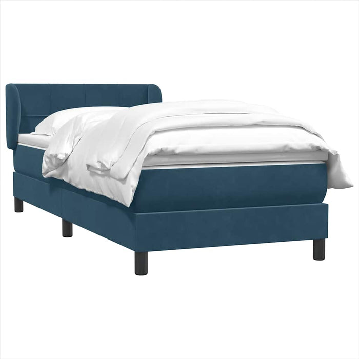 Pat box spring cu saltea, albastru închis, 90x220 cm, catifea WALTI