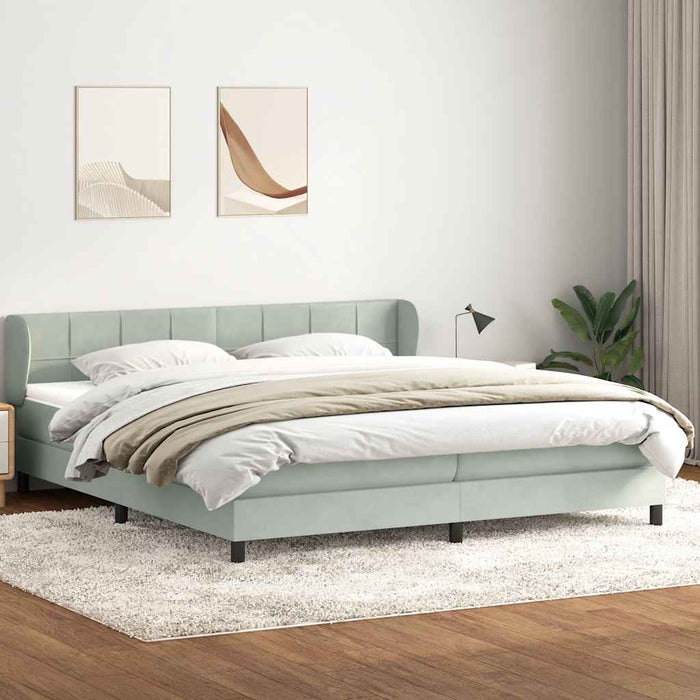 Pat cu arcuri cu saltele gri deschis 180x220 cm catifea WALTI