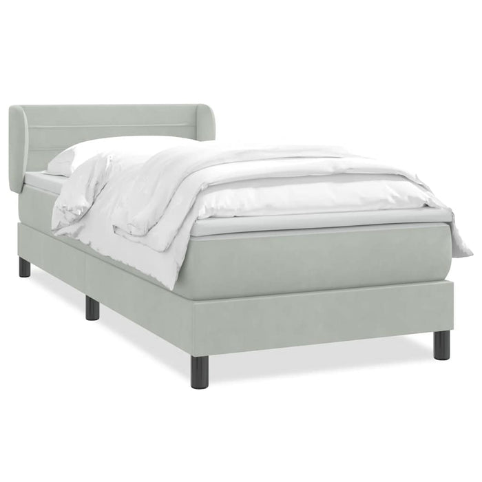 Pat box spring cu saltea, gri deschis, 80x210 cm, catifea WALTI