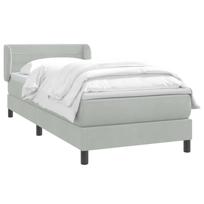 Pat box spring cu saltea, gri deschis, 80x210 cm, catifea WALTI