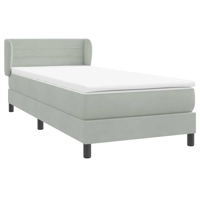 Pat box spring cu saltea, gri deschis, 80x210 cm, catifea WALTI