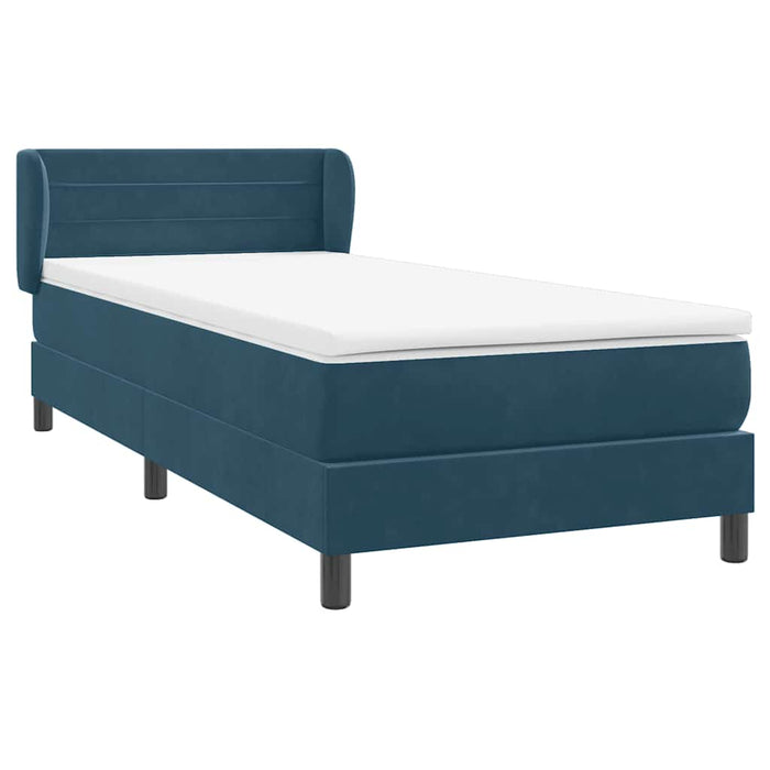 Pat box spring cu saltea, albastru închis, 80x210 cm, catifea WALTI