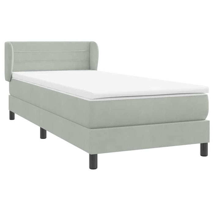 Pat box spring cu saltea, gri deschis, 80x220 cm, catifea - WALTI WALTI