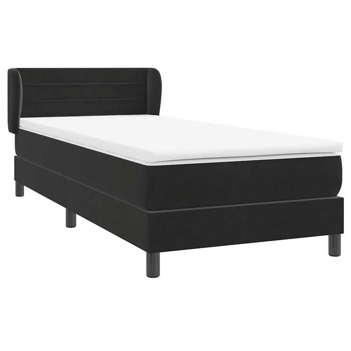 Pat box spring cu saltea, negru, 80x220 cm, catifea WALTI