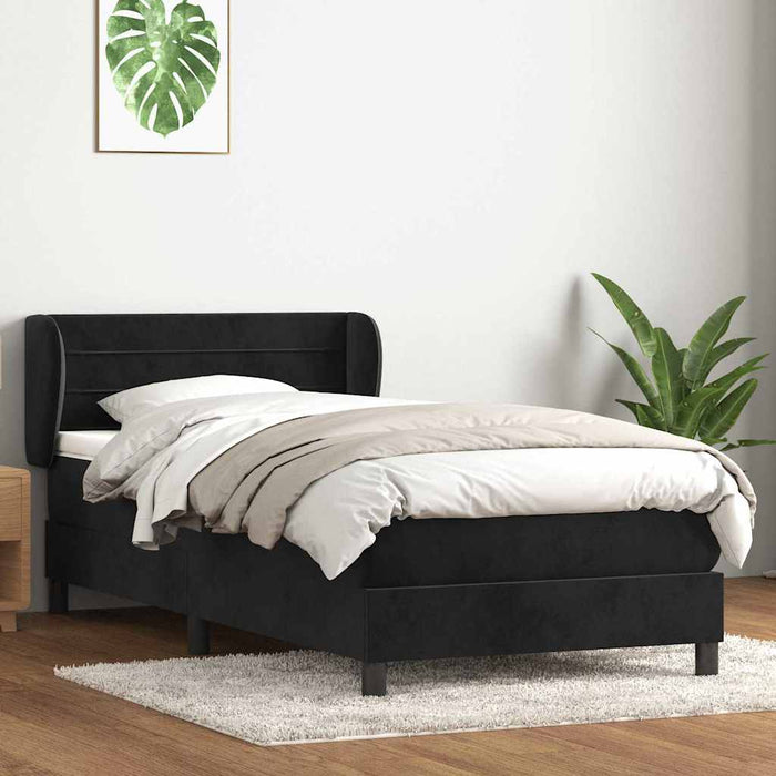 Pat box spring cu saltea, negru, 80x220 cm, catifea WALTI