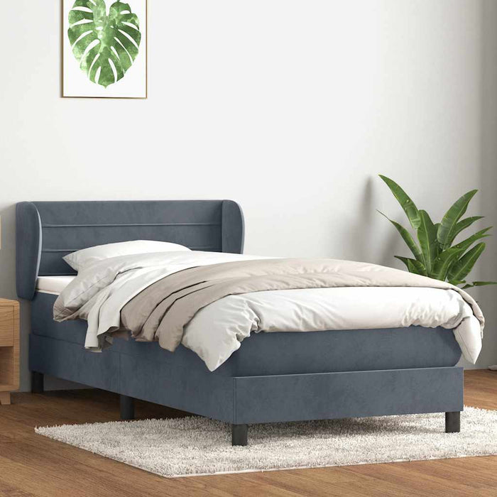 Pat box spring cu saltea, gri închis, 90x220 cm, catifea - WALTI WALTI