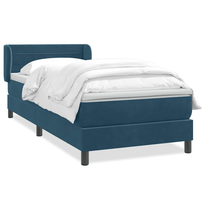 Pat box spring cu saltea, albastru închis, 90x220 cm, catifea WALTI