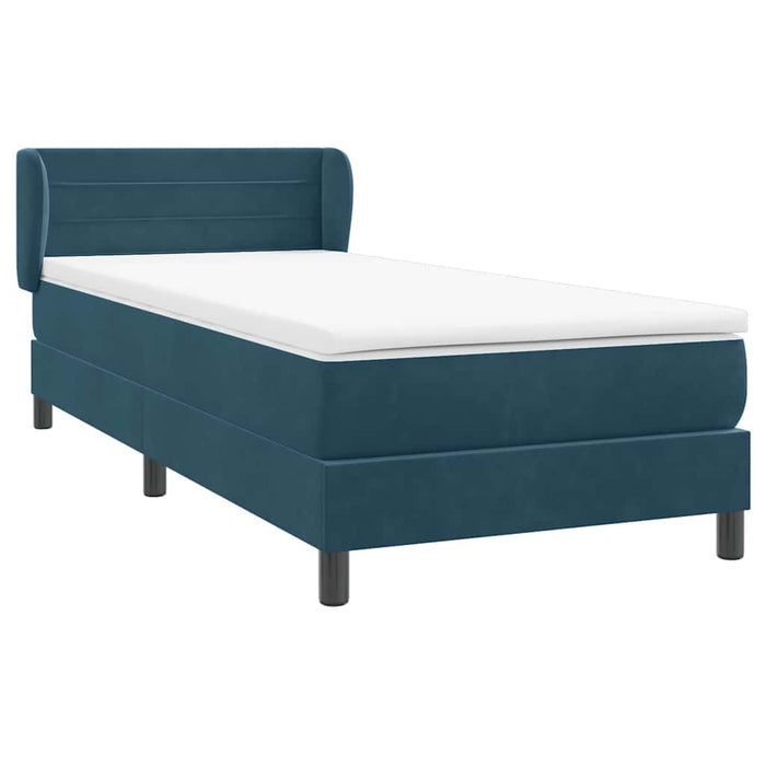 Pat box spring cu saltea, albastru închis, 90x220 cm, catifea WALTI