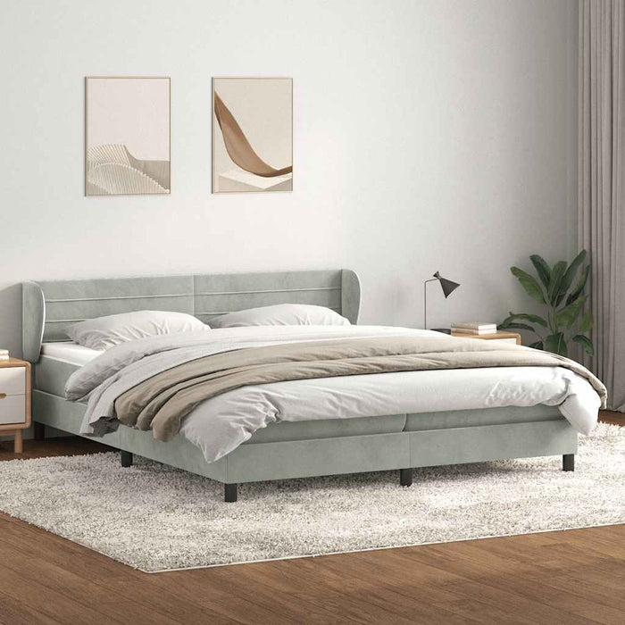 Pat cu arcuri cu saltele gri deschis 180x220 cm catifea WALTI