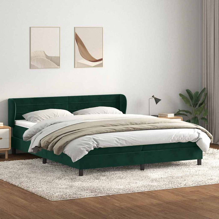 Pat cu arcuri cu saltele verde închis 180x220 cm catifea WALTI