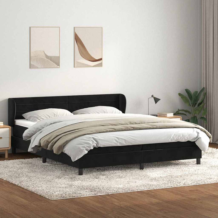 Pat cu arcuri cu saltele negru 200x220 cm catifea WALTI