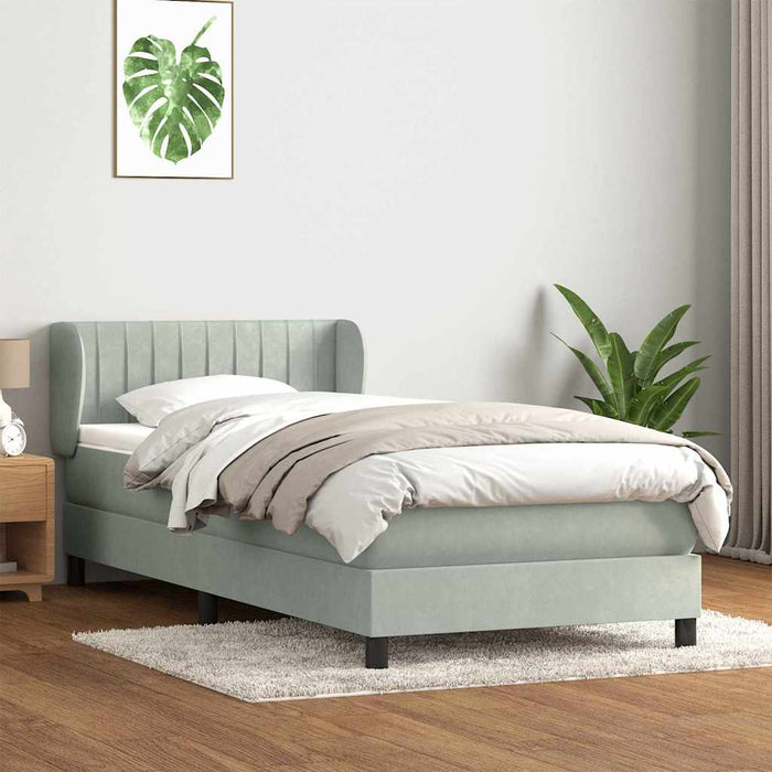 Pat box spring cu saltea, gri deschis, 80x210 cm, catifea - WALTI WALTI
