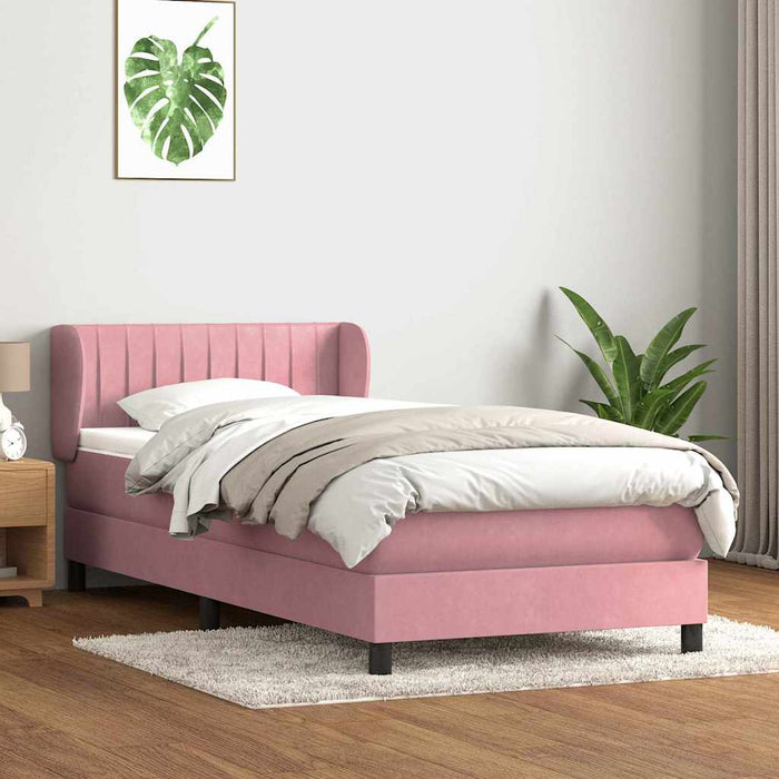 Pat box spring cu saltea, roz, 90x210 cm, catifea - WALTI WALTI
