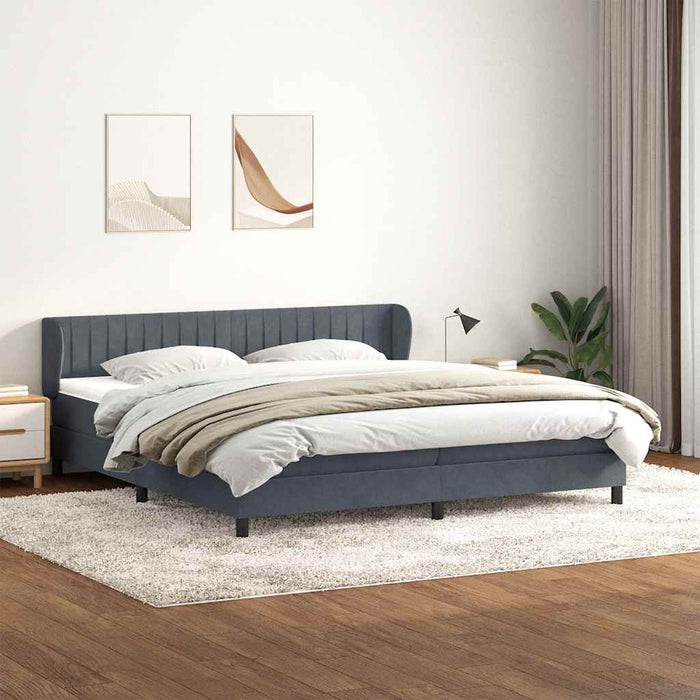Pat cu arcuri cu saltele gri închis 180x210 cm catifea WALTI