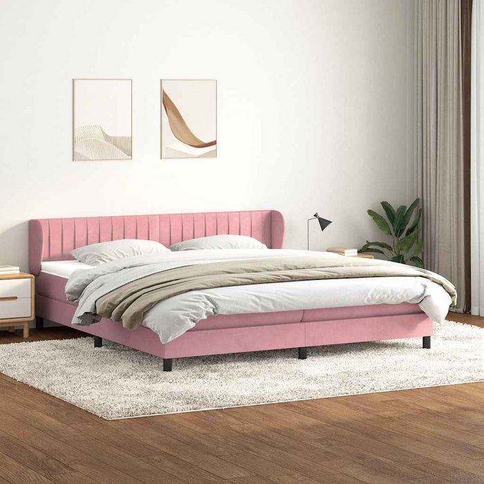 Pat cu arcuri cu saltele roz 180x210 cm catifea WALTI