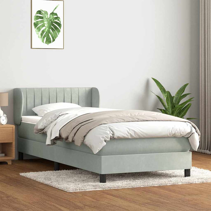 Pat box spring cu saltea, gri deschis, 80x220 cm, catifea - WALTI WALTI