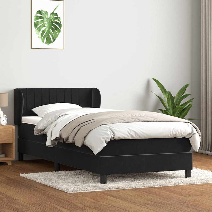 Pat box spring cu saltea, negru, 80x220 cm, catifea WALTI