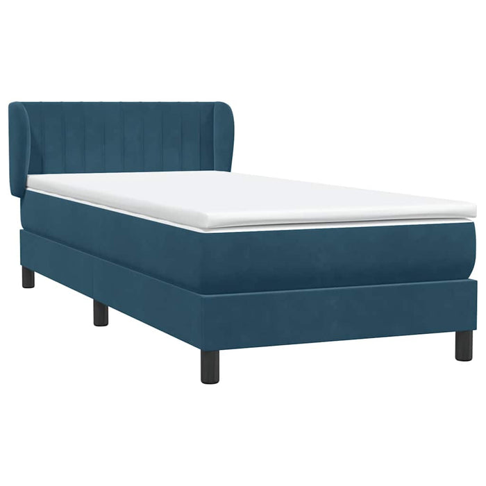 Pat box spring cu saltea, albastru închis, 80x220 cm, catifea WALTI