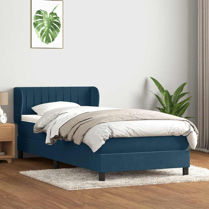 Pat box spring cu saltea, albastru închis, 80x220 cm, catifea WALTI
