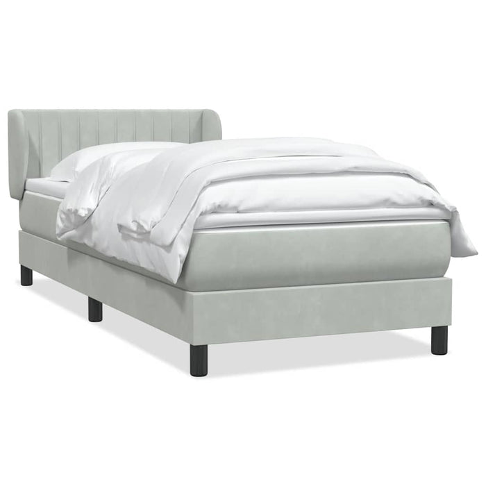 Pat box spring cu saltea, gri deschis, 90x220 cm, catifea - WALTI WALTI
