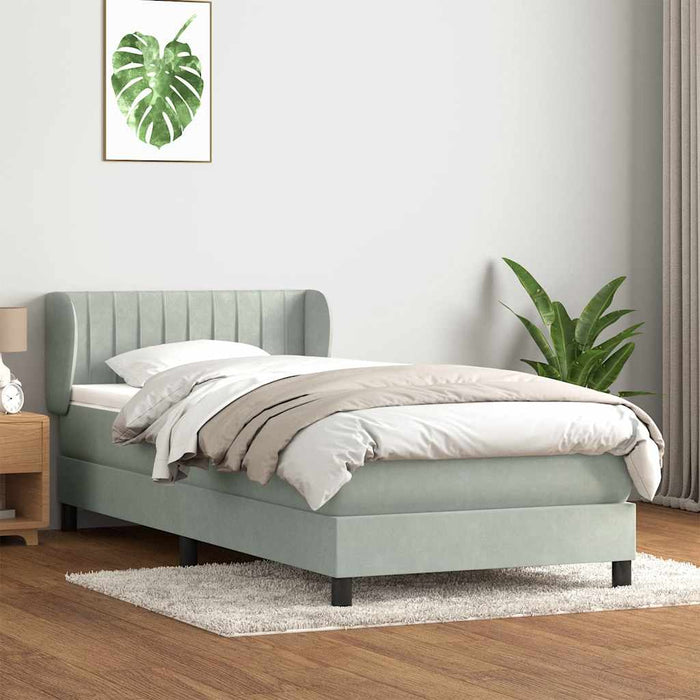 Pat box spring cu saltea, gri deschis, 90x220 cm, catifea - WALTI WALTI