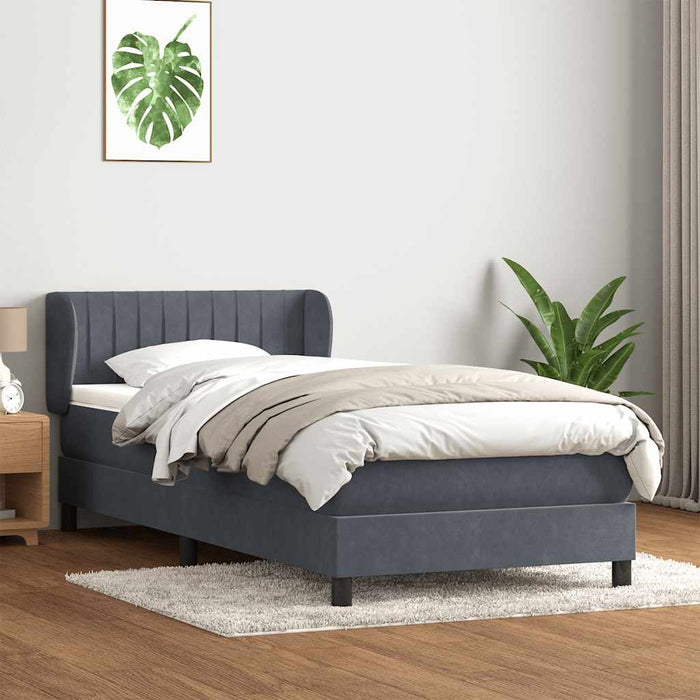 Pat box spring cu saltea, gri închis, 90x220 cm, catifea - WALTI WALTI