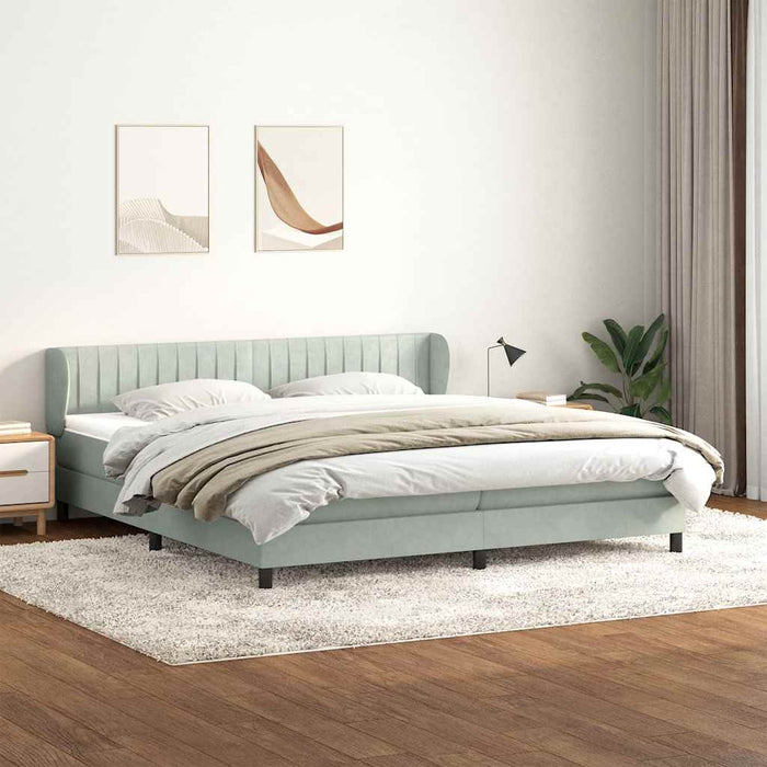 Pat cu arcuri cu saltele gri deschis 180x220 cm catifea WALTI