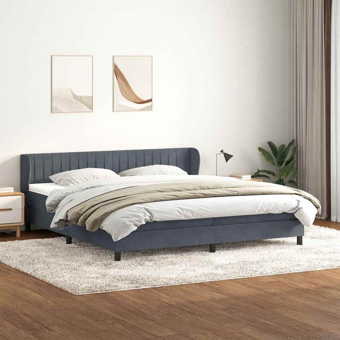 Pat cu arcuri cu saltele gri închis 180x220 cm catifea WALTI