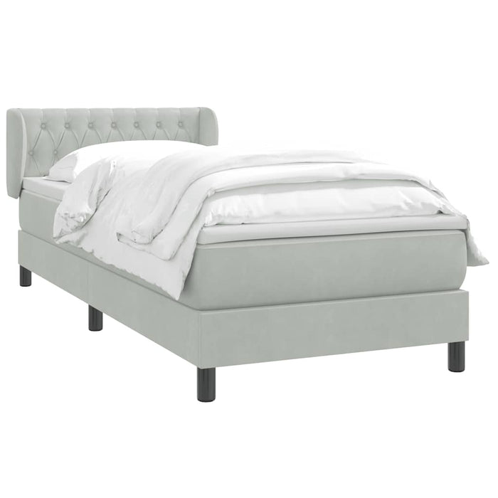 Pat box spring cu saltea, gri deschis, 80x210 cm, catifea WALTI